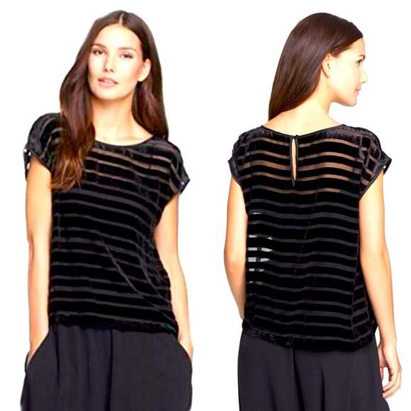 EILEEN FISHER Black Silk Velvet Burnout Cap Sleeve Top Size S - Picture 1 of 10